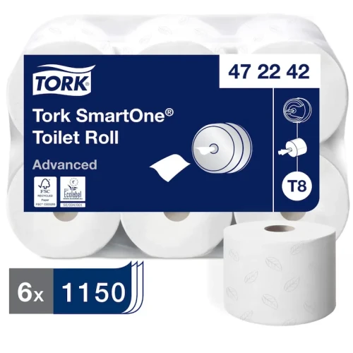 Papier toaletowy Tork SmartOne midi jumbo, 2 warstwy, kolor biały, makulatura z celulozą, 207 m, 6 rolek op, system T8 duże.webp